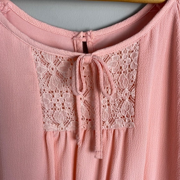 Zunie Girl's Light Salmon Romper 1/2 Sleeve Off Shoulder Lace Trim Lined Size 10 - Picture 5 of 16